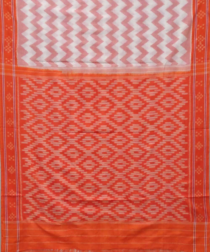 Offwhite orange handwoven nuapatana ikat cotton saree