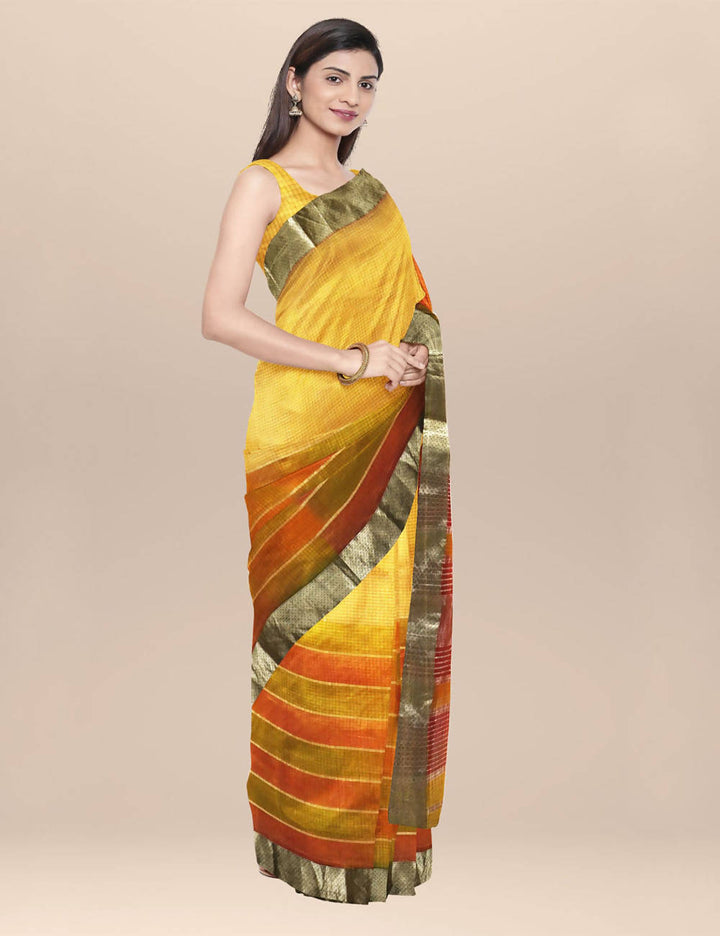 Yellow handwoven maheshwari cotton saree