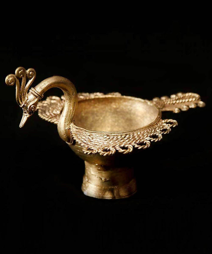 Dhokra brass handmade peacock diya