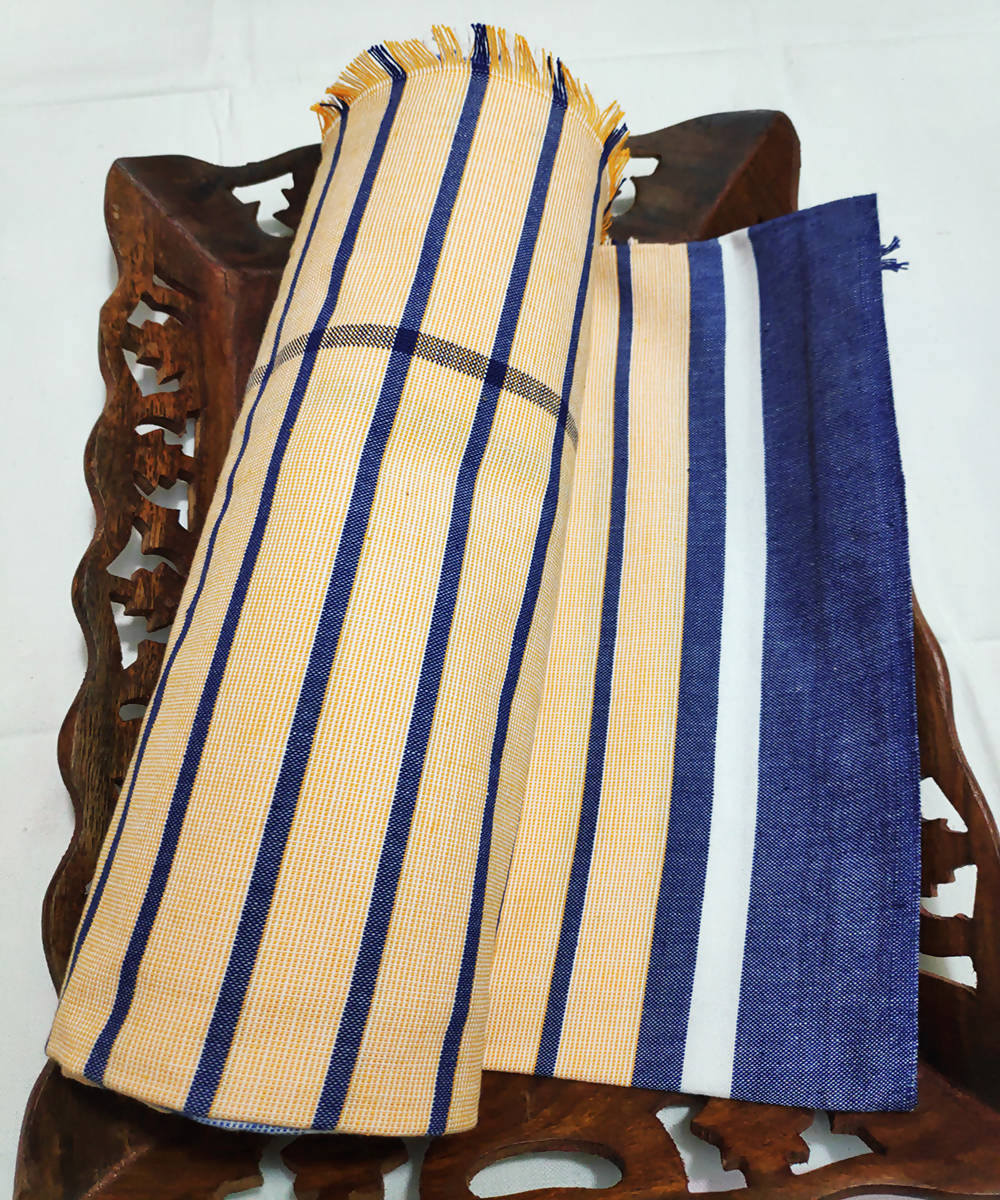 Beige blue handwoven cotton towel