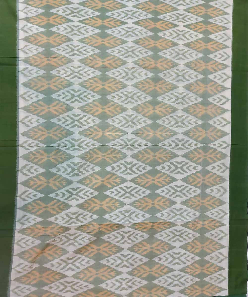 White with green handloom cotton ikat pochampally saree