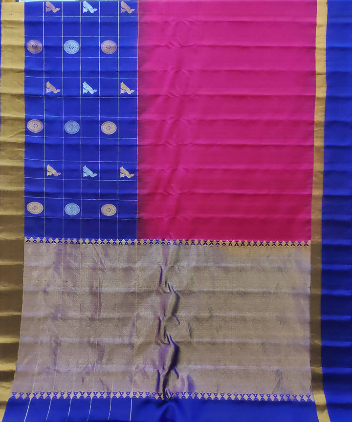 pink blue half and half Handwoven Gadwal Silk Saree