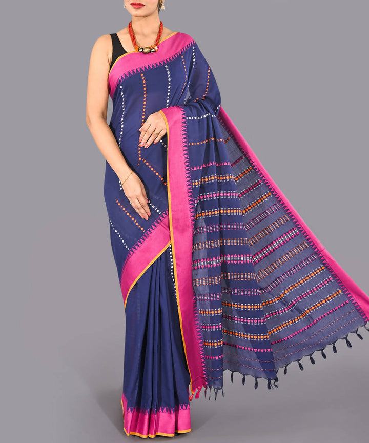 Blue handspun handwoven begumpuri cotton saree