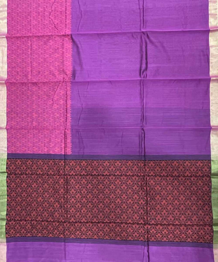 Purple maroon handwoven striped tussar silk saree