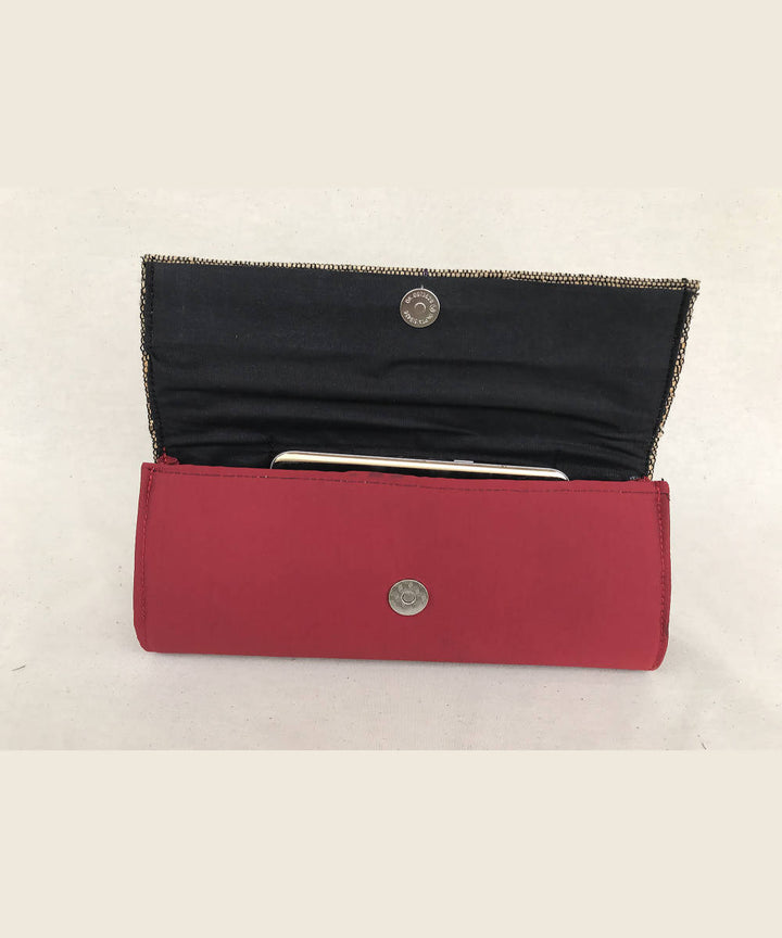 Red with taffeta body handmade banana fibre clutch