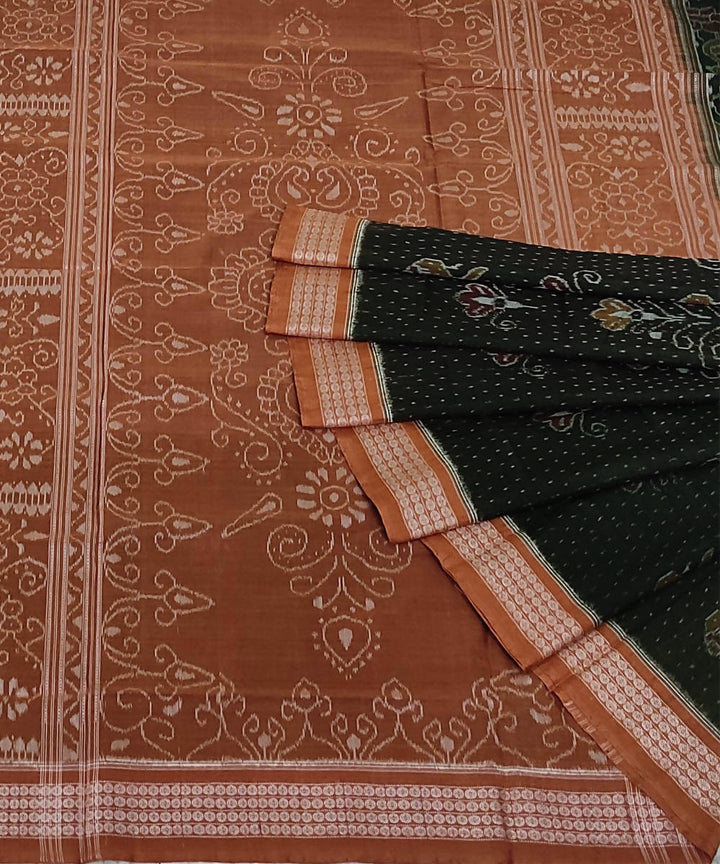 Dark green brown cotton handwoven sambalpuri saree