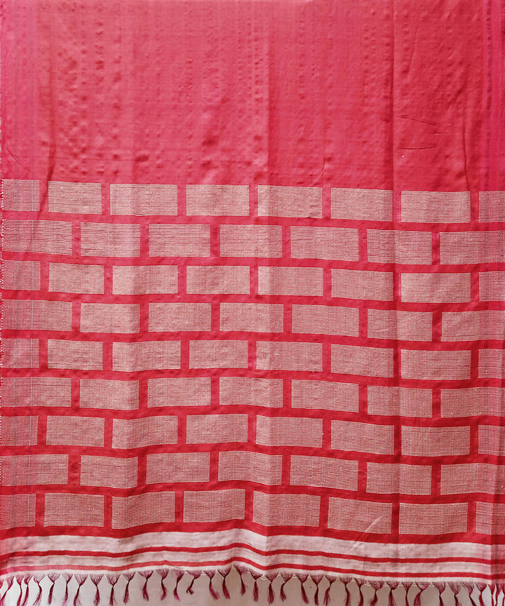 Dark red white handwoven extra weft cotton silk saree
