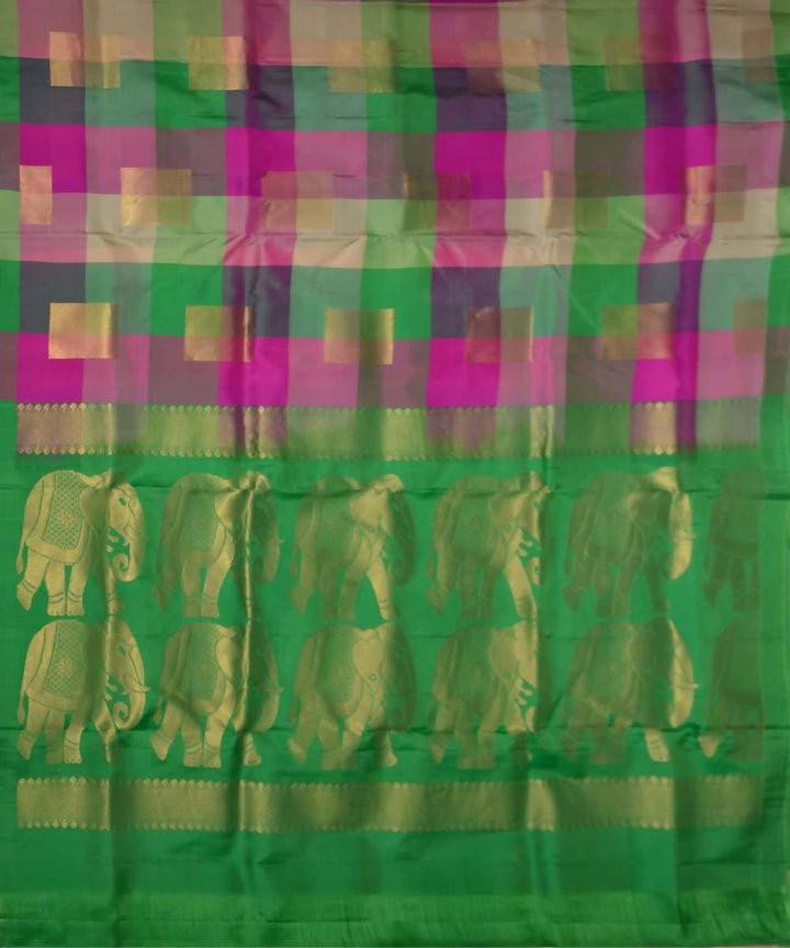 Fuchsia Green Checks Handloom Soft Silk Saree