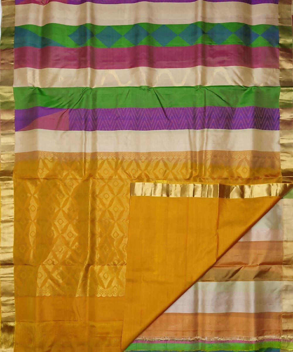 Multicolor striped handloom soft silk saree