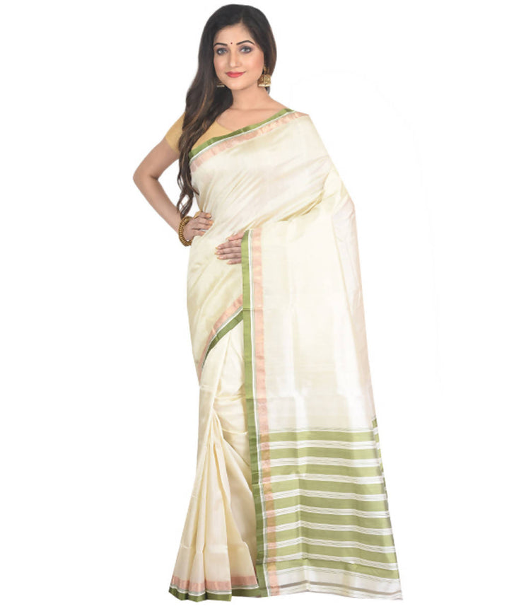 Offwhite with green border handwoven garad silk saree