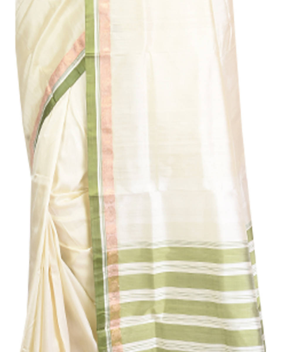 Offwhite with green border handwoven garad silk saree
