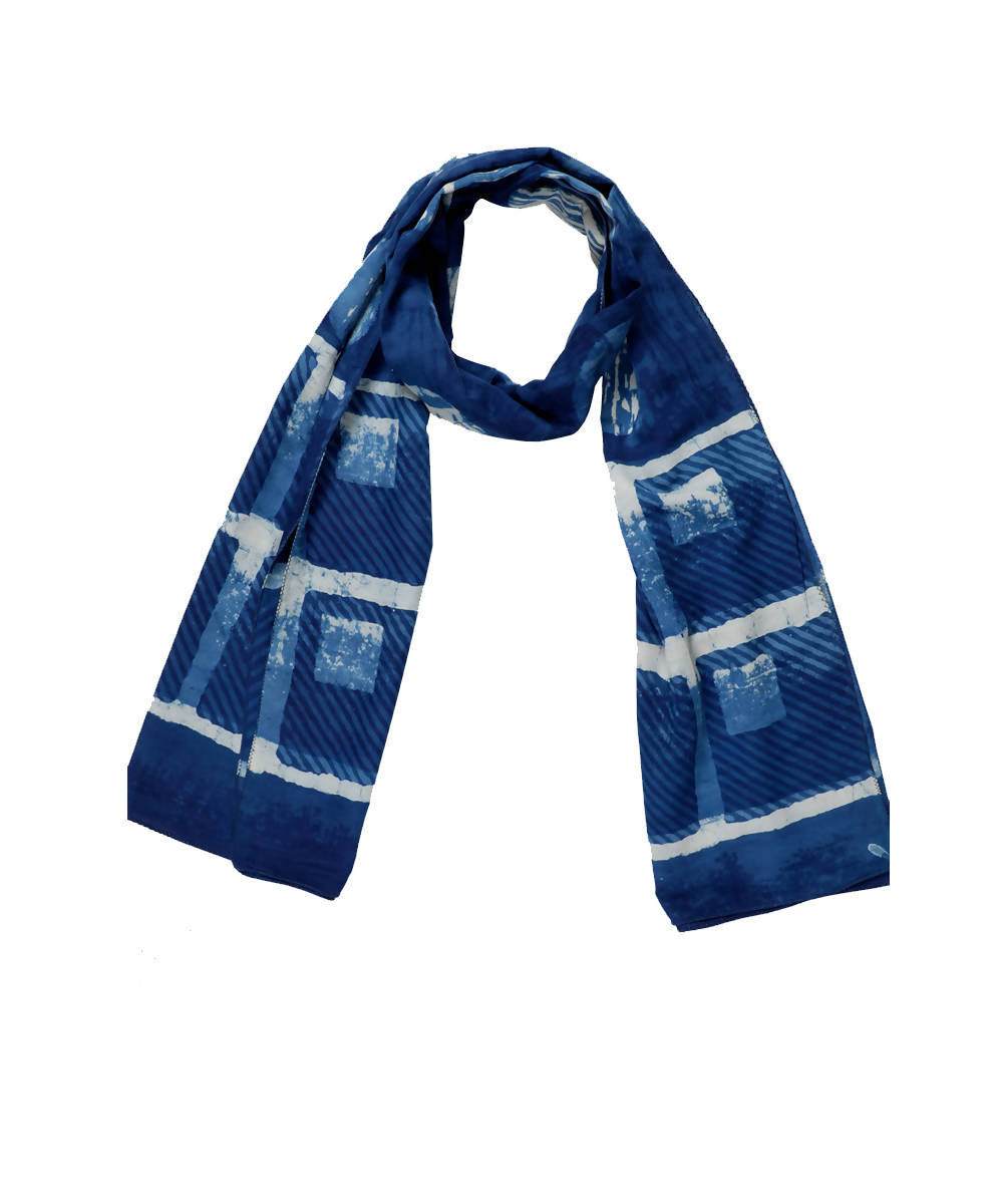 Dabu hand block print indigo blue white modal stole