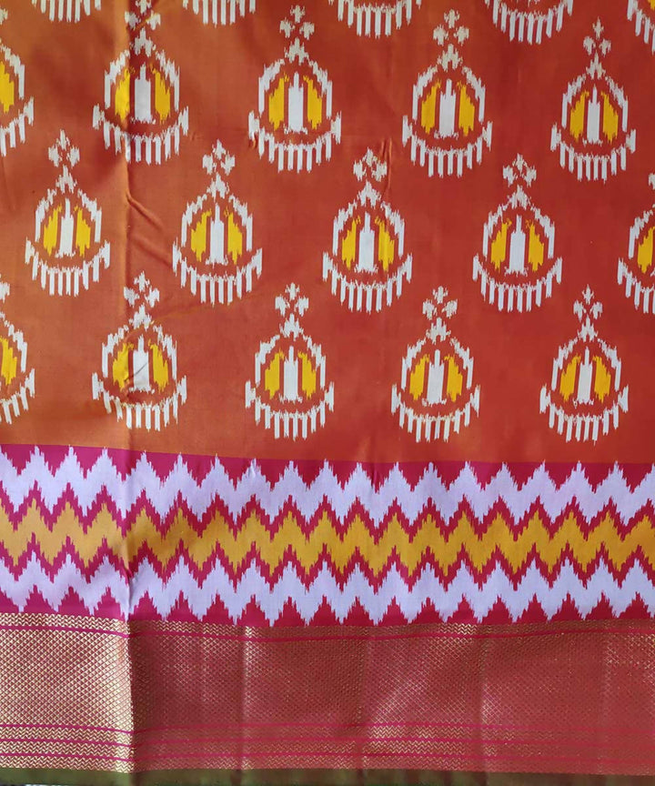 Mustard with red handwoven ikkat silk pochampally saree