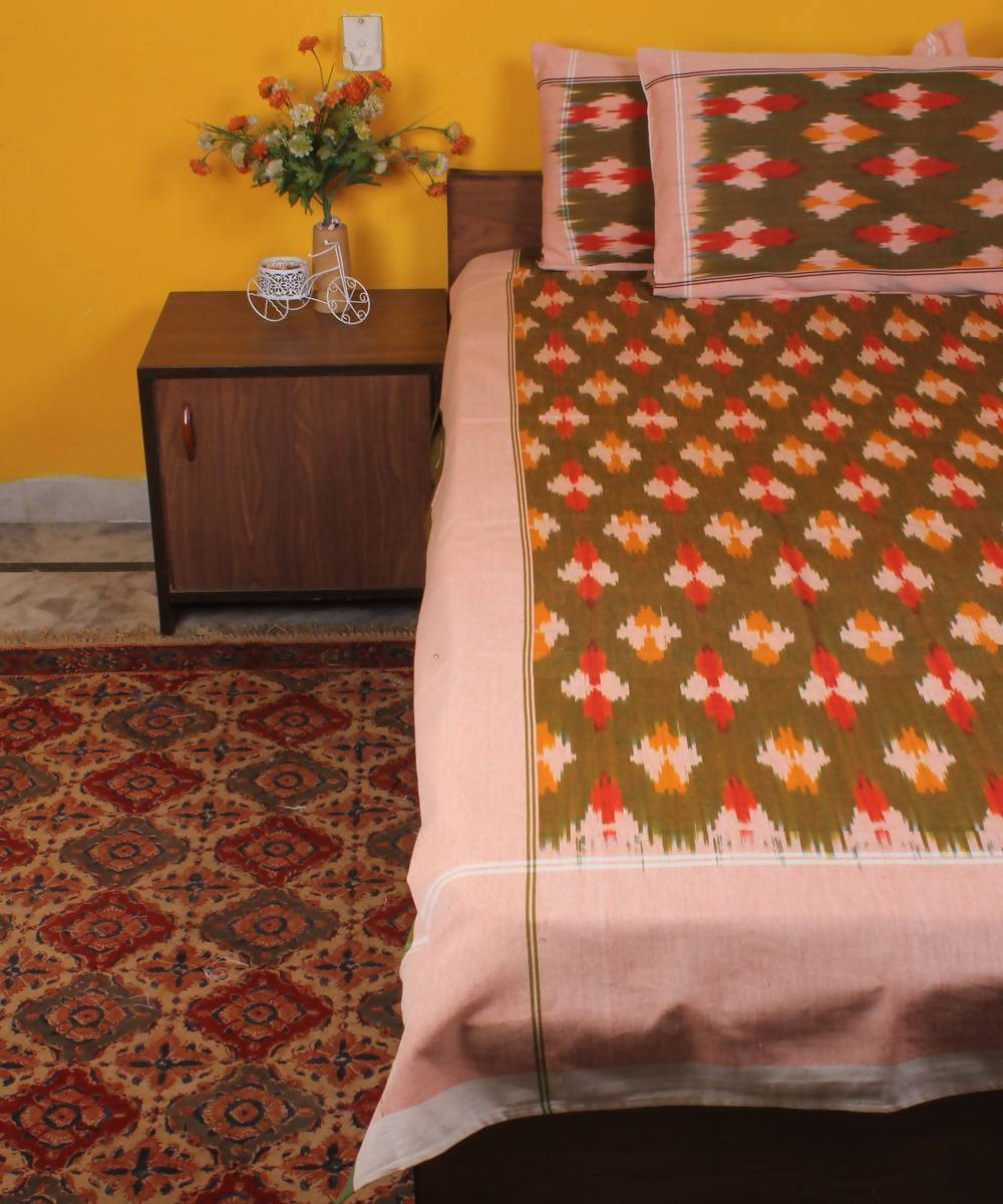 Mehendi Green Ikkat Cotton Bedsheet