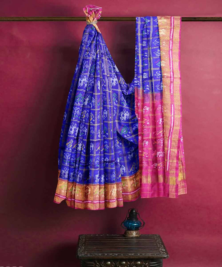 Navy blue pink handloom patola silk saree