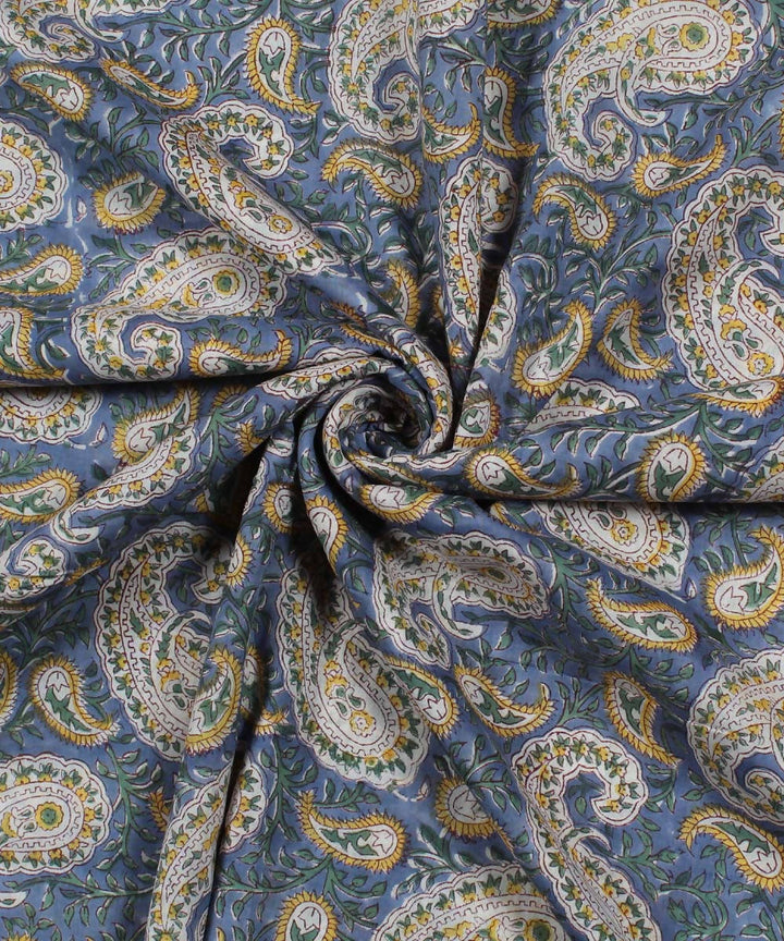 0.47m Blue Paisley Handblock Print Cotton Fabric
