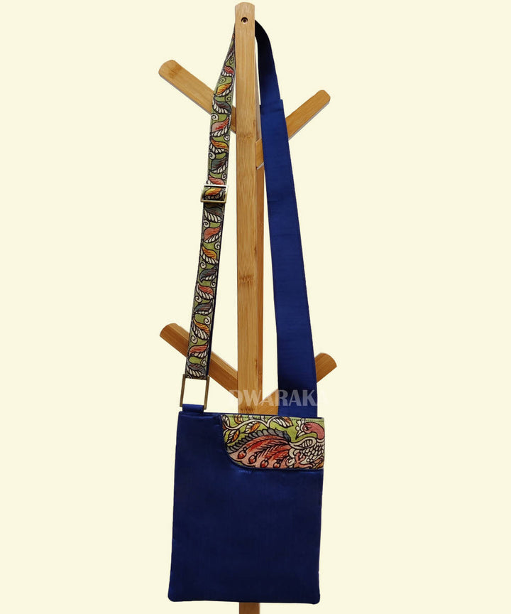 Blue with hand painted kalamkari ghicha silk sling bag