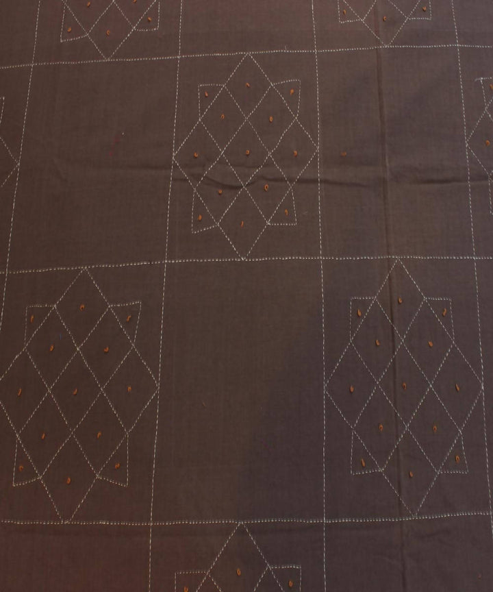 Brown handblock printed and threadwork double cotton bedsheet