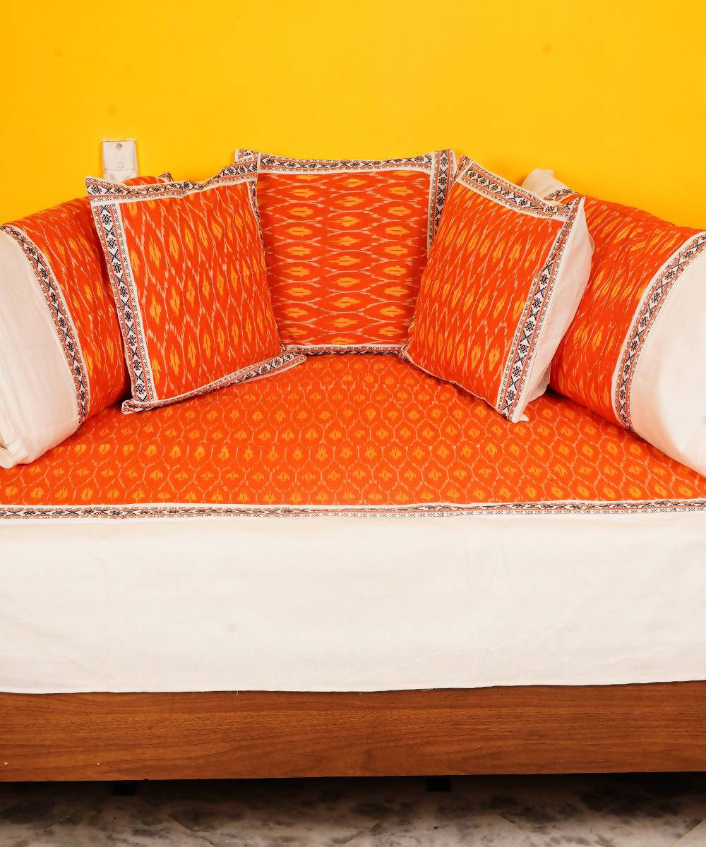 Orange Handloom Pochampally Diwan Set