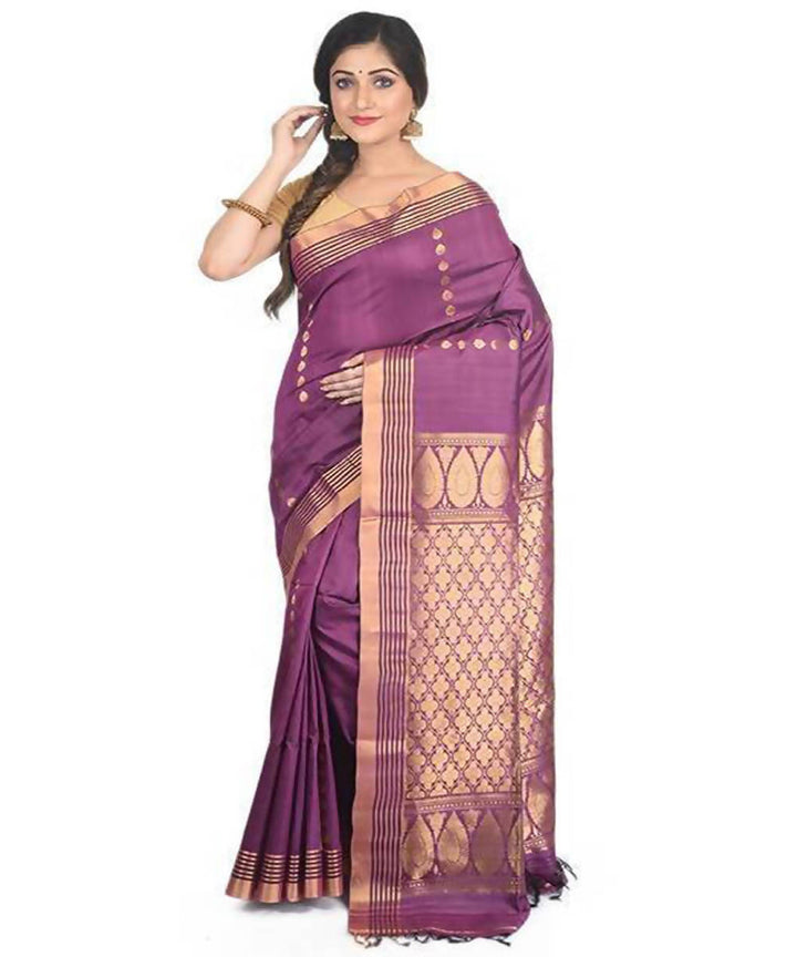 Purple handloom tussar silk saree