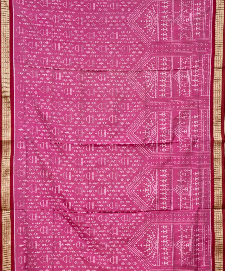 Pink maroon ikat silk handloom sambalpuri saree