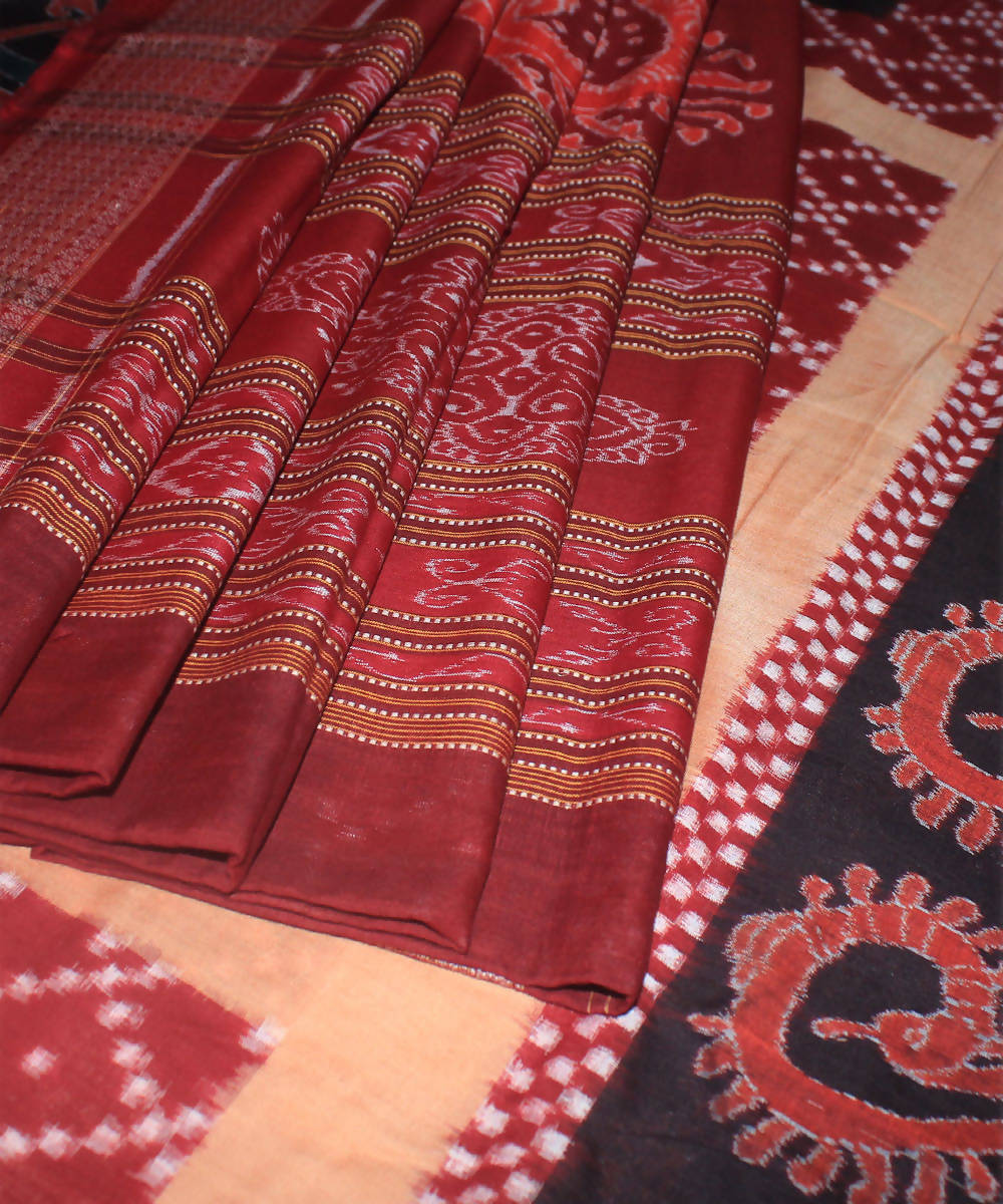 Sambalpuri Red Black Cotton Handloom Saree