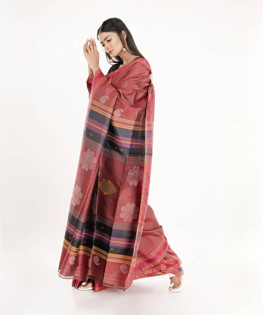 Maroon handloom tangail bengal cotton saree