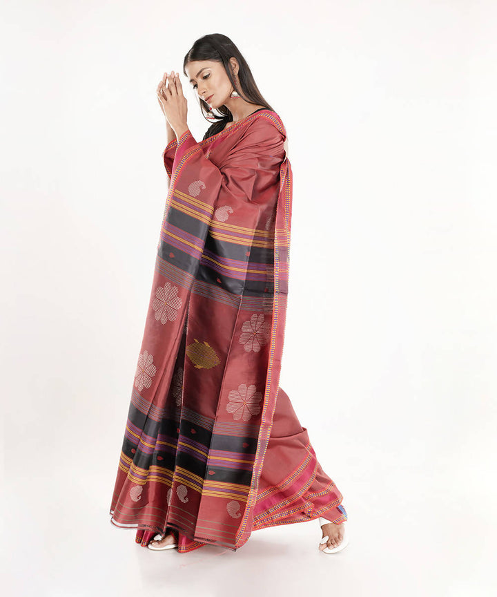 Maroon handloom tangail bengal cotton saree