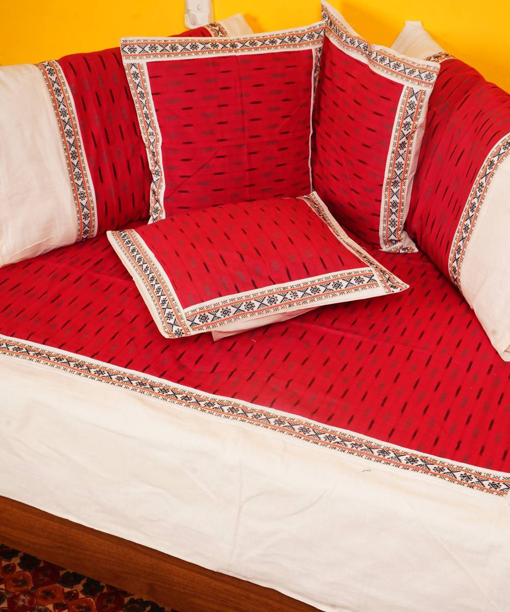 Red Handloom Pochampally Diwan Set
