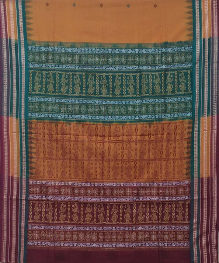 Golden mustard handwoven bomkai cotton saree