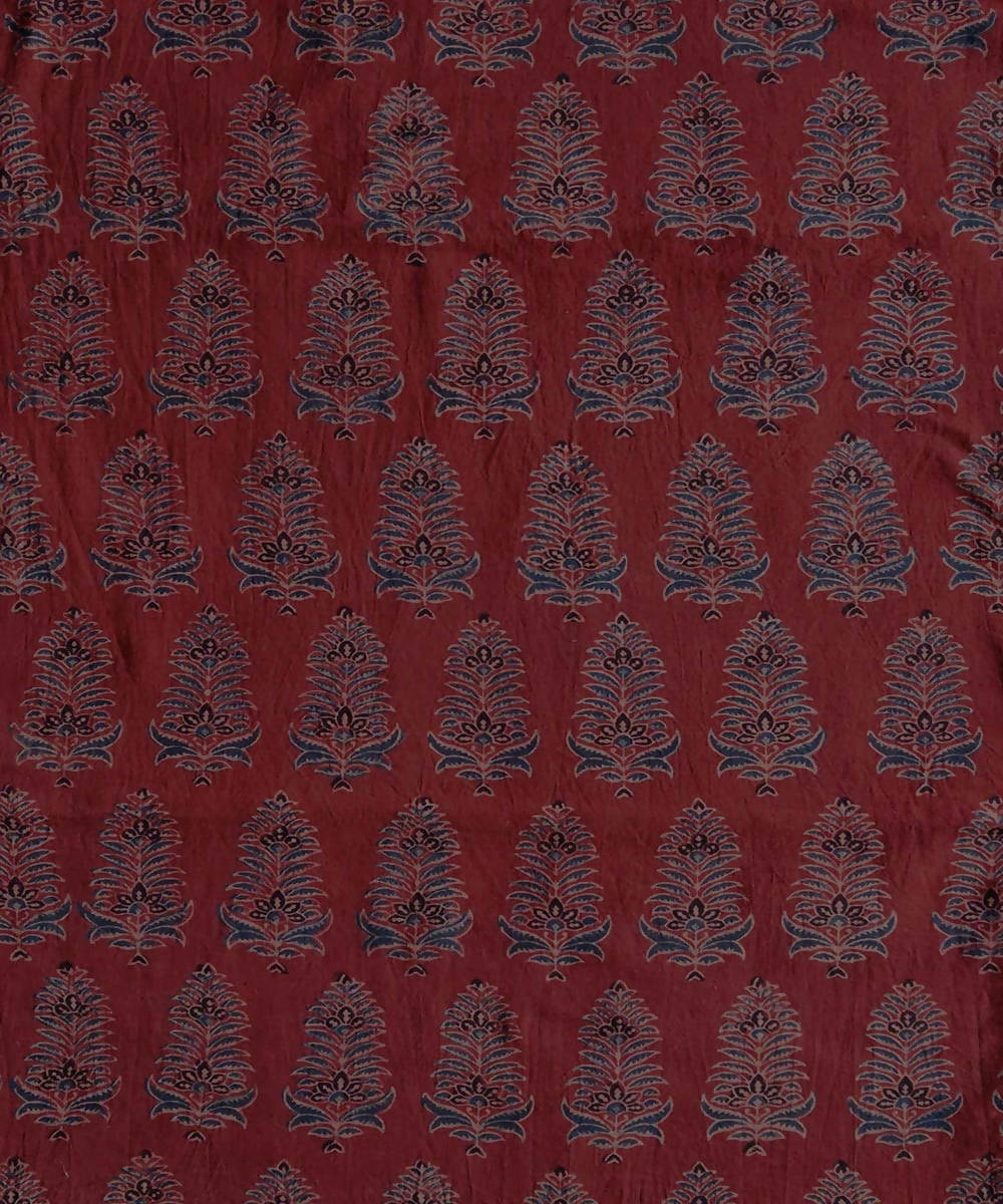 2.5m Red blue natural dye handspun handwoven cotton ajrakh print kurta fabric