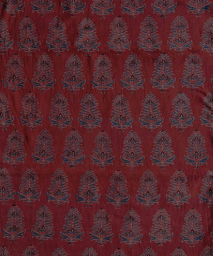 2.5m Red blue natural dye handspun handwoven cotton ajrakh print kurta fabric