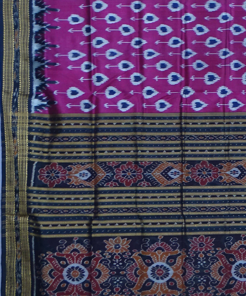 Magenta black handloom silk khandua saree