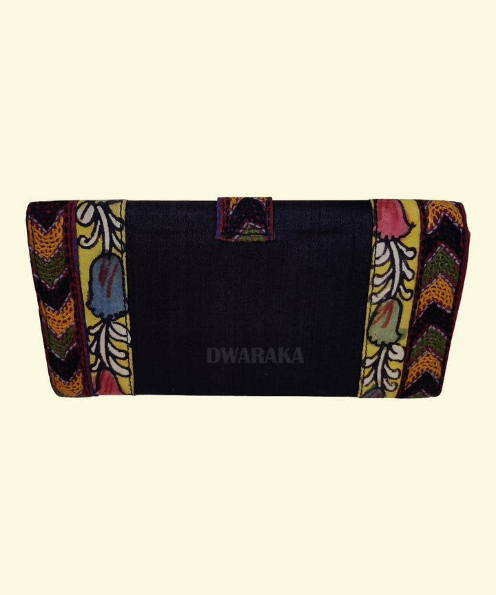 Black hand painted kalamkari and threadwork clutch