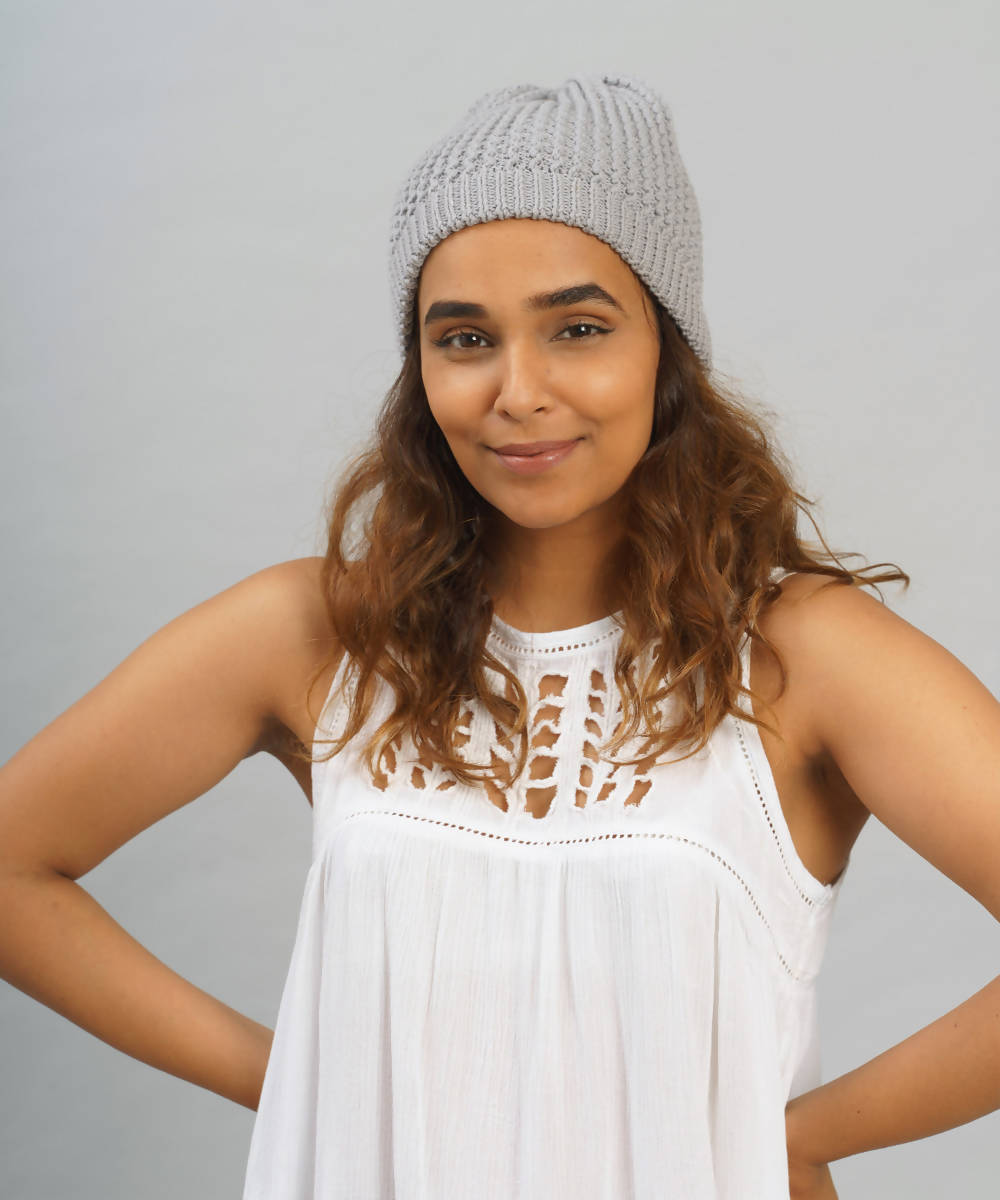 Grey panchachuli wool kullu lambswool knitted cap
