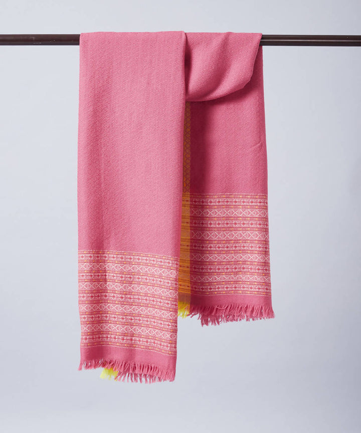 Pink yellow handwoven panchachuli wool lambswool shawl
