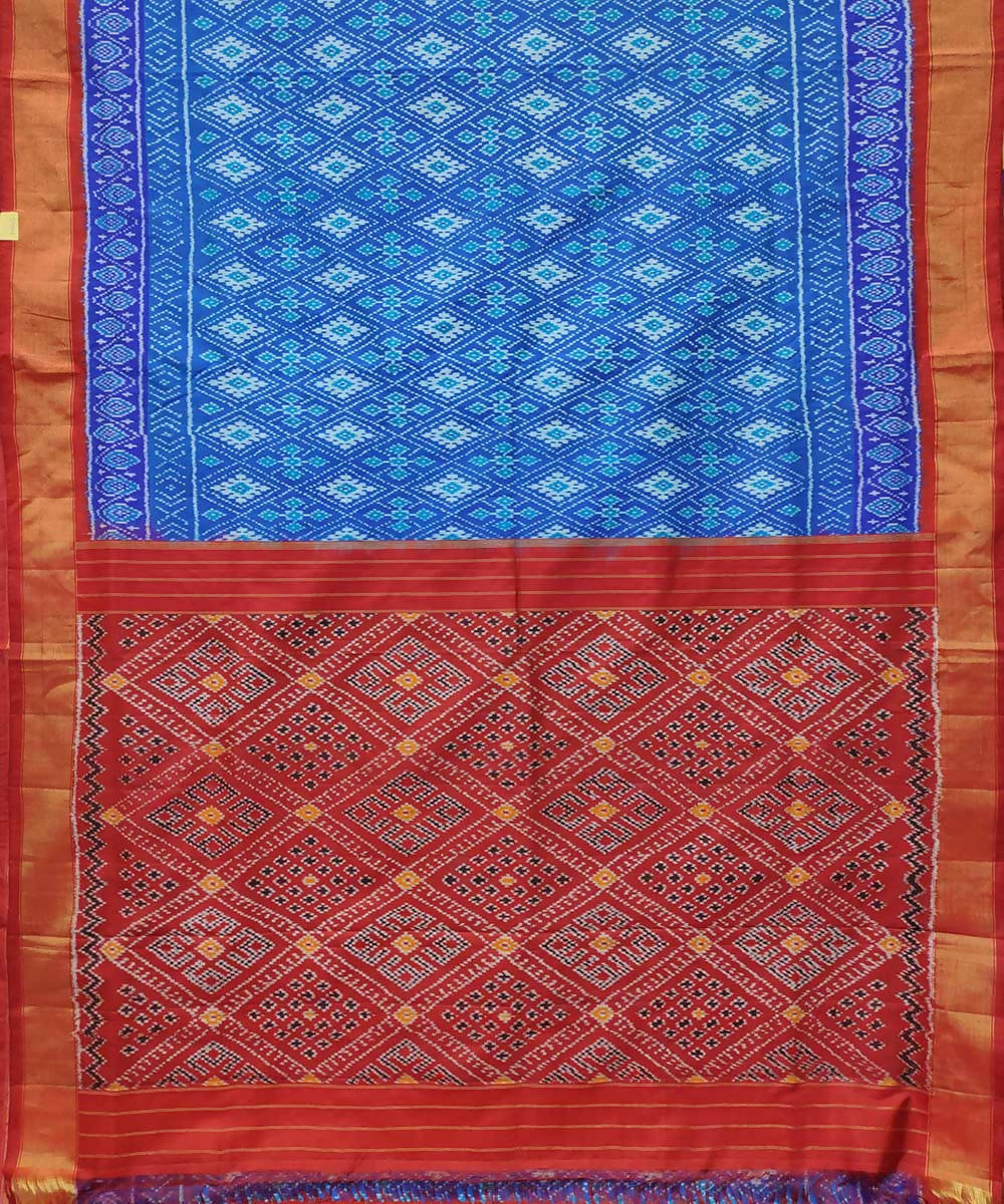 Blue and red handwoven ikkat silk pochampally saree