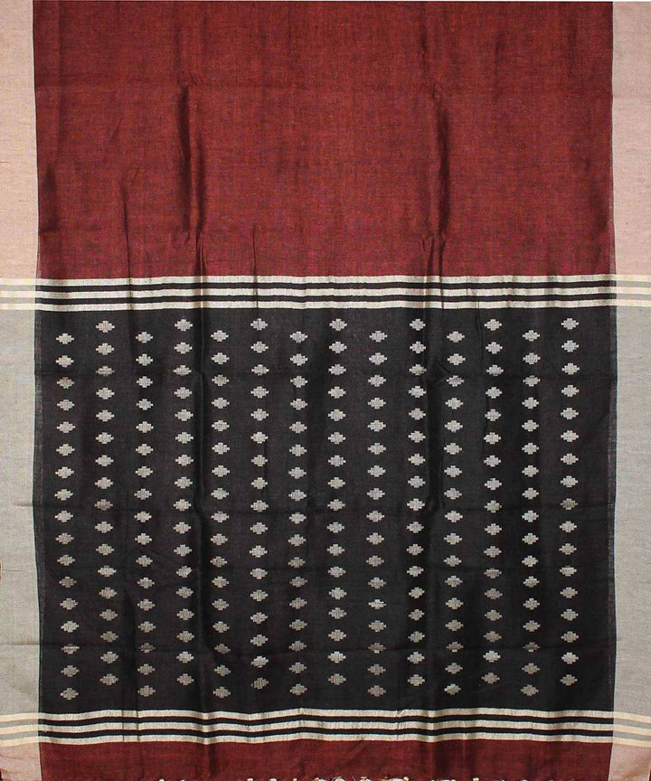 Maroon handwoven linen saree