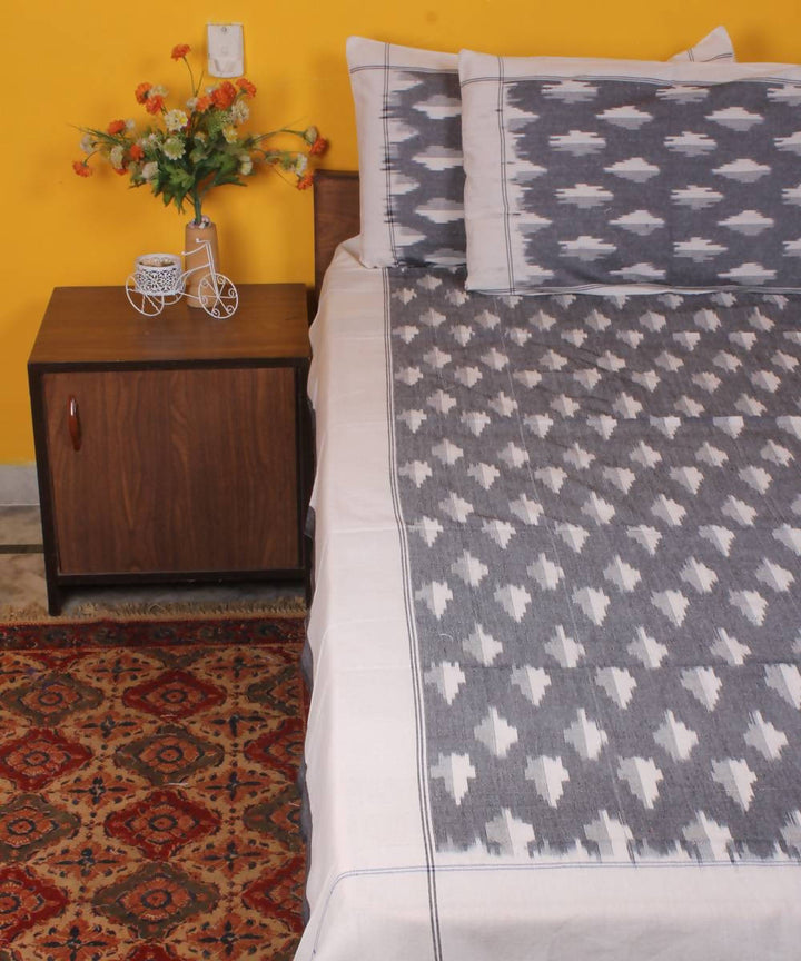 Grey Handwoven Ikkat Cotton Bedsheet