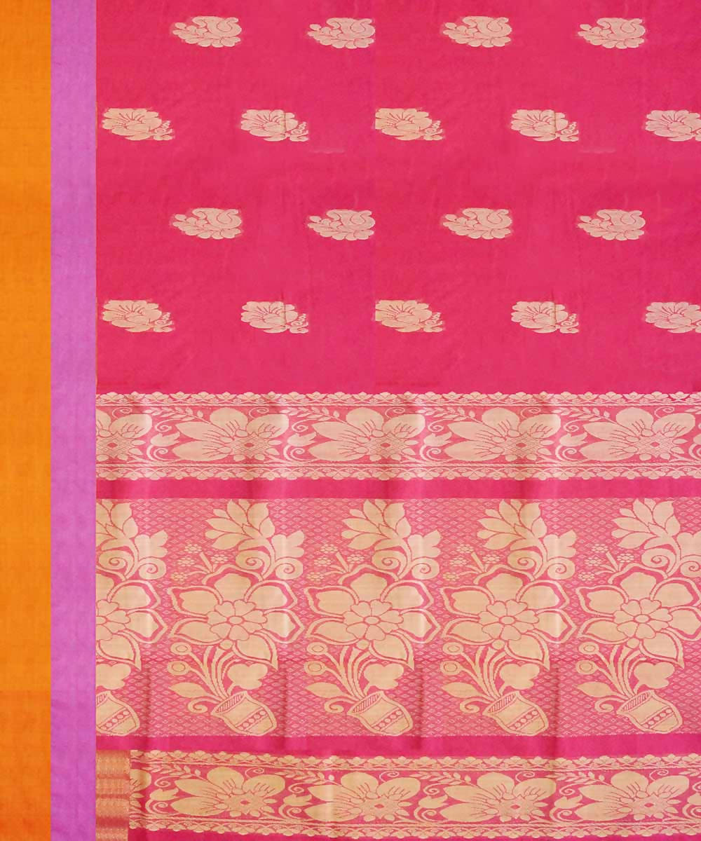 Cerise pink handwoven salem cotton saree