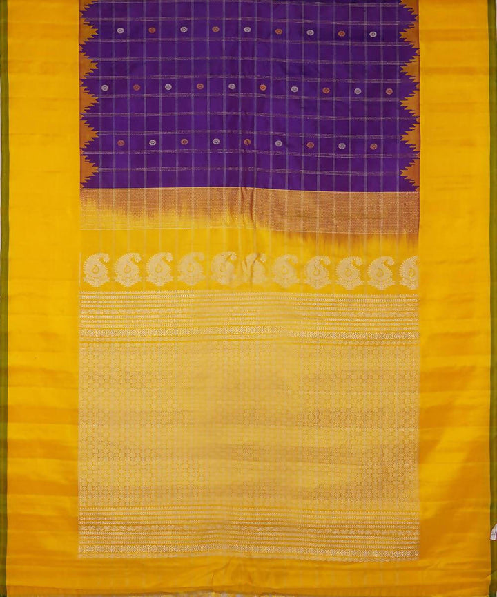 purple yellow handloom gadwal jacquard silk saree with kuttu border