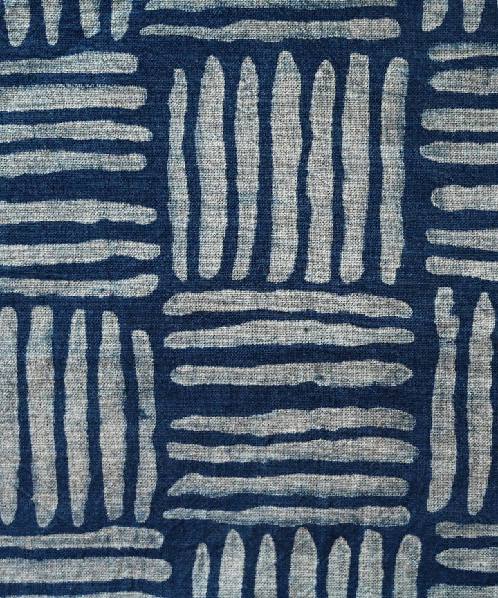 Indigo blue hand block print handspun handwoven cotton fabric