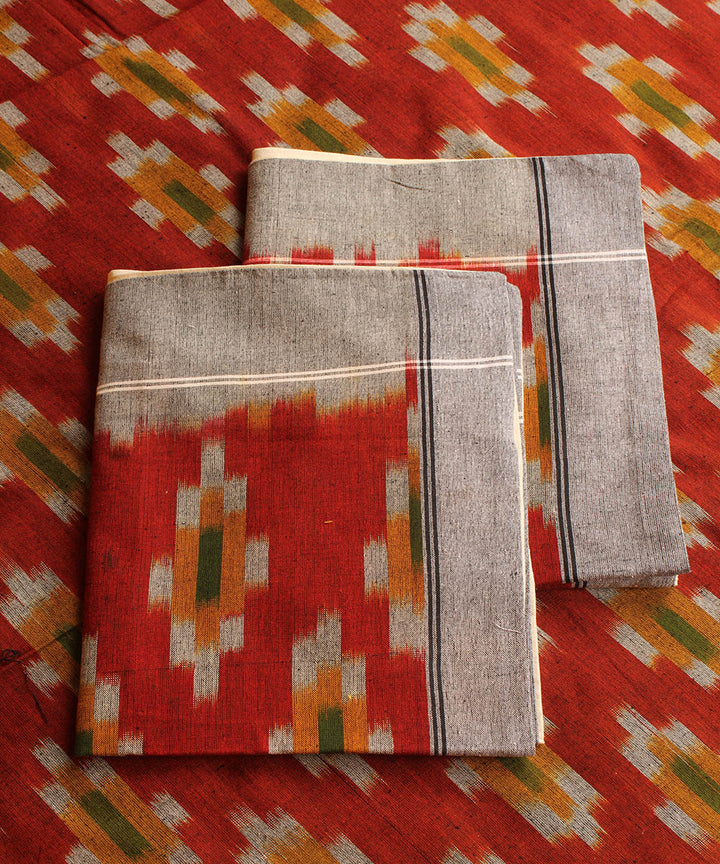 Red maroon cotton handwoven pochampally ikat bedsheet