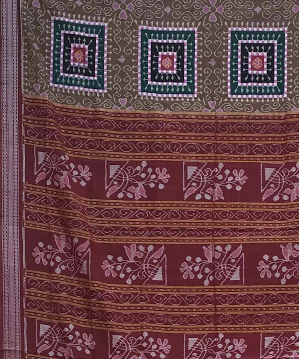 Brown handwoven cotton ikat sambalpuri saree