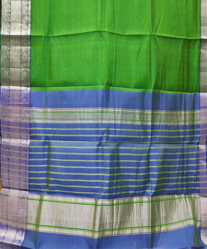 Dark pastel green blue handloom cotton silk mangalagiri saree