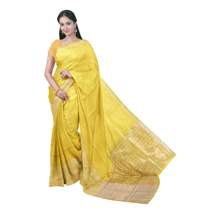 Lemon yellow handloom cotton silk venkatagiri saree