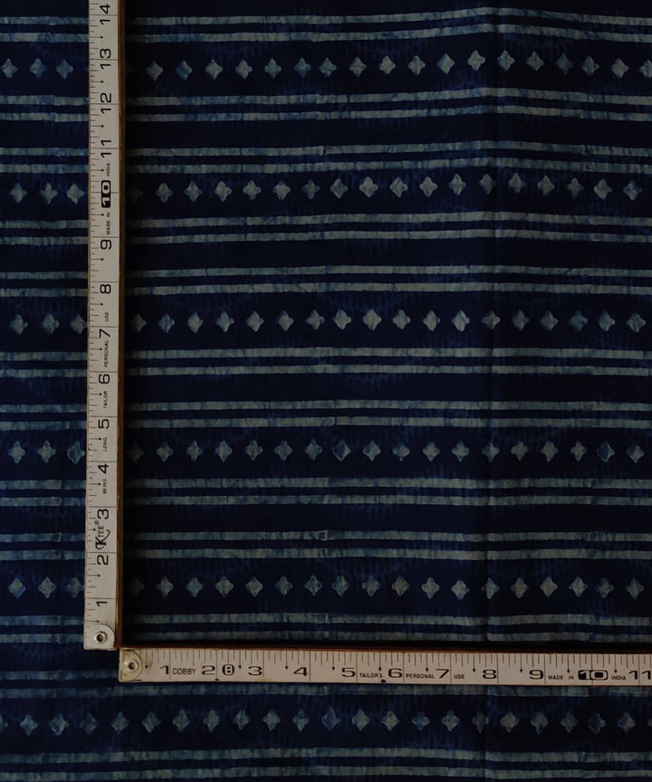 Natural dye blue striped dabu print handspun handloom cotton fabric