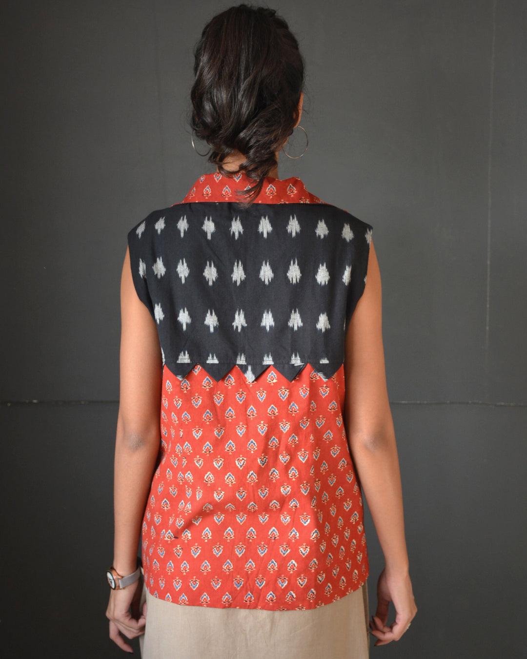 Red black handcrafted cotton ikat reversible jacket