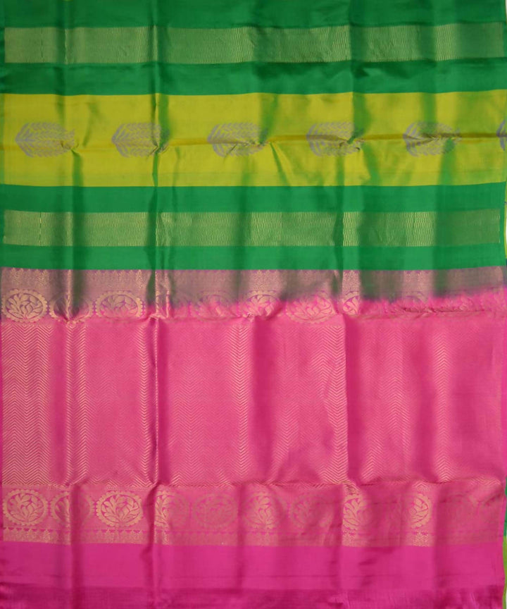 Bottle Green Pink Handloom Soft Silk Saree