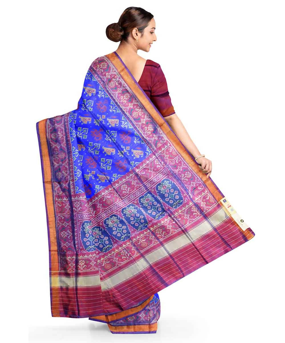 Blue red handloom patola silk saree